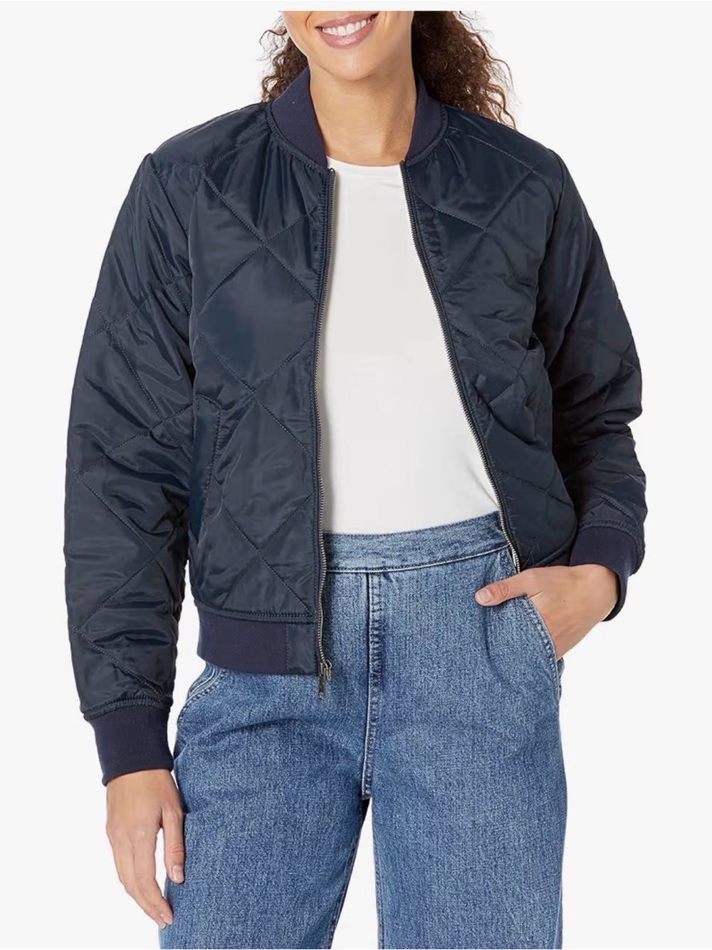 Quilted Navy Bomber Jacket - Lightweight Warmth